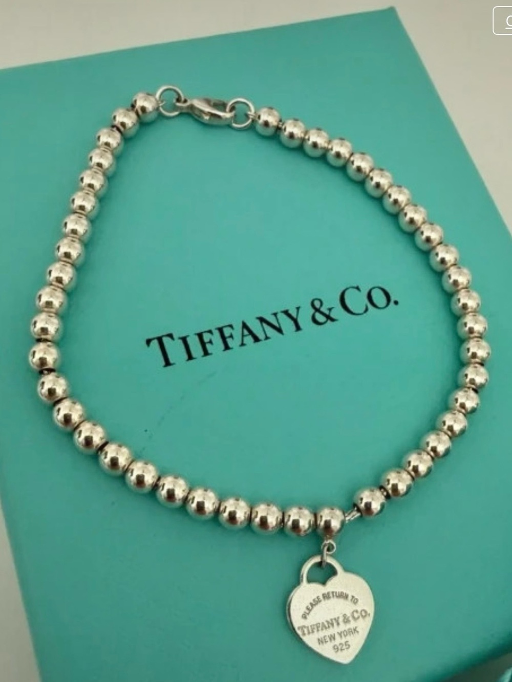 Tiffany & Co. Silver Bead Bracelet with Heart Tag